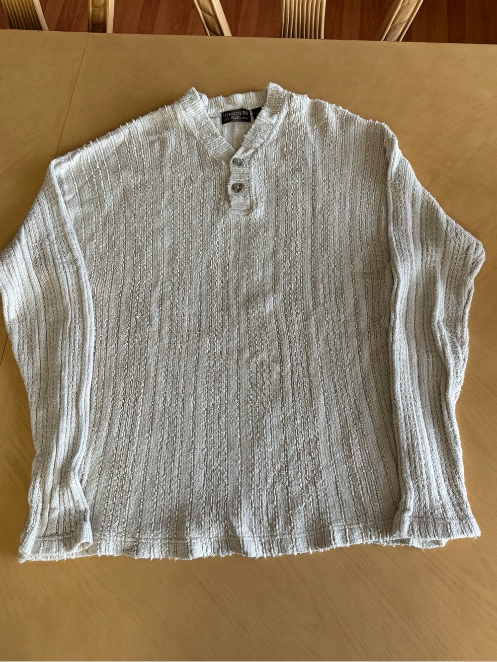 Vintage 90s Structure Textured Knit Henley Sweater - Cream